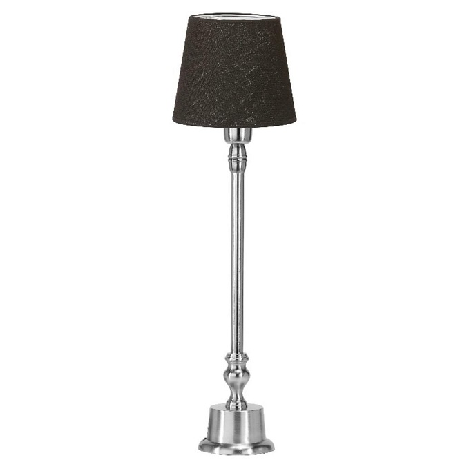 Srebrna lampa stołowa Loa z czarnym abażurem